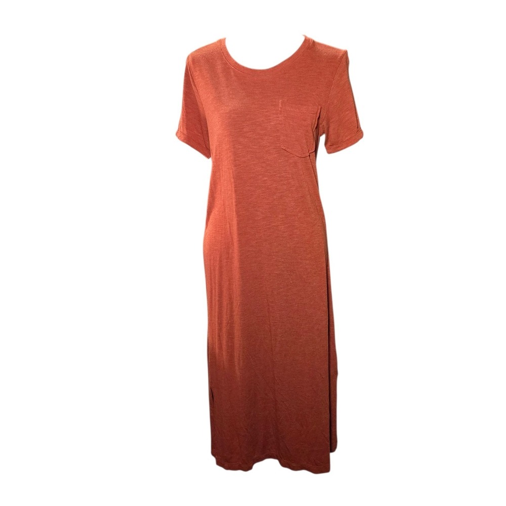 Jessica Simpson Women's M Rust Orange Slub Knit Maxi T-Shirt Dress Casual
